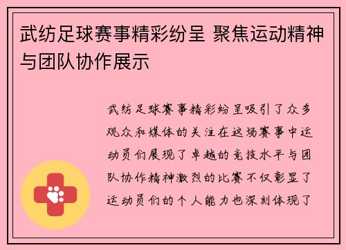 武纺足球赛事精彩纷呈 聚焦运动精神与团队协作展示