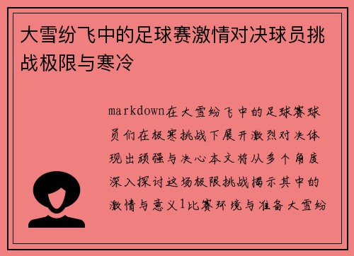 大雪纷飞中的足球赛激情对决球员挑战极限与寒冷