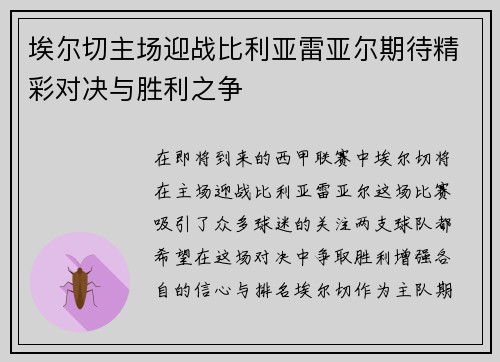 埃尔切主场迎战比利亚雷亚尔期待精彩对决与胜利之争