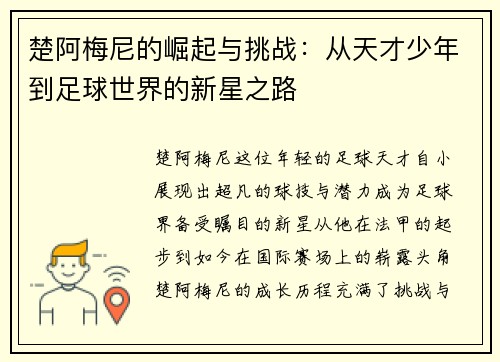 楚阿梅尼的崛起与挑战：从天才少年到足球世界的新星之路
