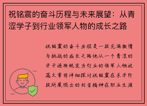 祝铭震的奋斗历程与未来展望：从青涩学子到行业领军人物的成长之路